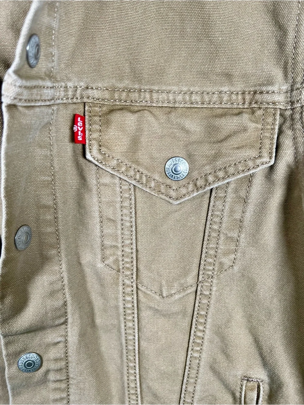 Levi's Tan hybrid hoodie Trucker Jacket with Gray Hooded Sleeves tigers eye